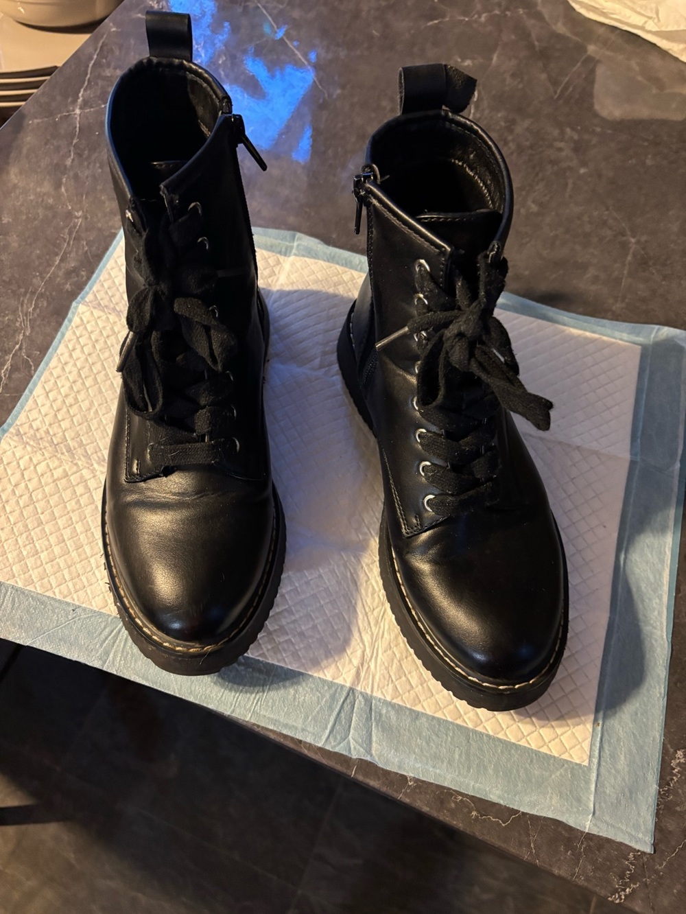 Kurt Geiger Black Leather Lace-Up Moto Combat Boots